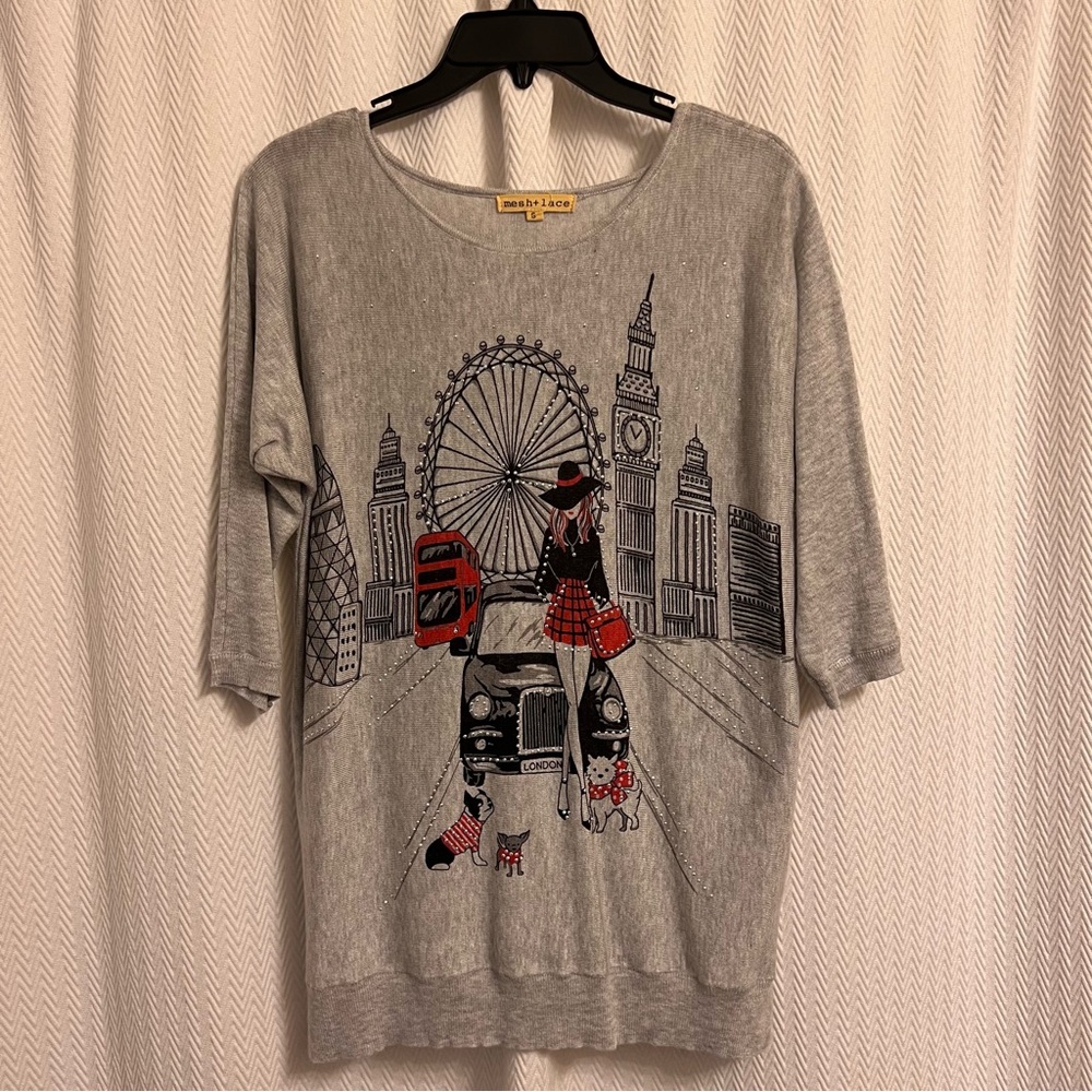 Mesh + Lace Heather Gray Top City Shopping with dogs women’s small